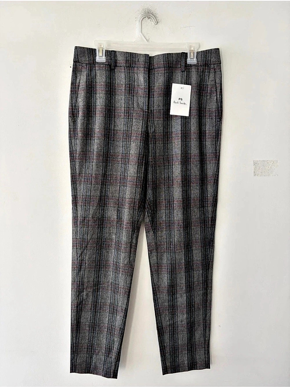 Paul Smith Plaid Wool Trousers in Gray Size 44 NWT